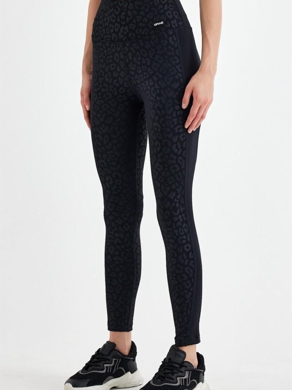 Kadın Siyah Reflektörlü Embos Detay Uzun Spor Tayt